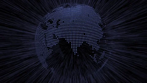 Dotted Earth rotating in dark space with digital light trails Stock Footage 289520732