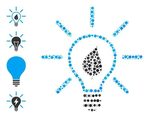 Dotted Eco Light Bulb Composition of Round Dots with Similar Icons Stock Illustration