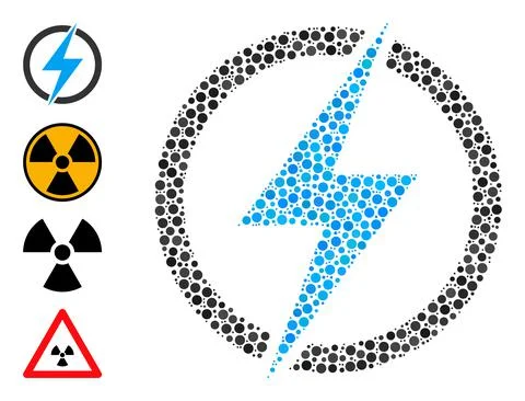 Dotted Electricity Collage of Round Dots and Bonus Icons Stock Illustration