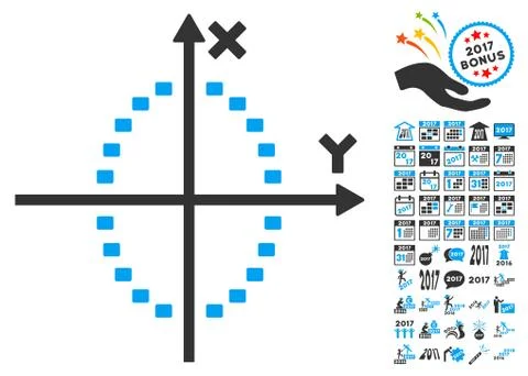 Dotted Ellipse Plot Icon With 2017 Year Bonus Pictograms Ilustración de archivo