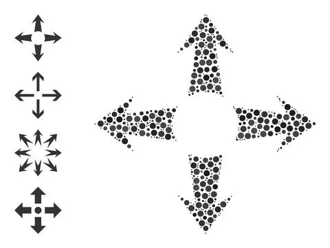 Dotted Expand Arrows Composition of Rounded Dots with Bonus Icons Stock Illustration