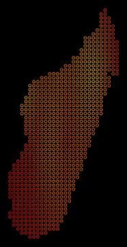 Dotted Fire Madagascar Island Map Stock Illustration
