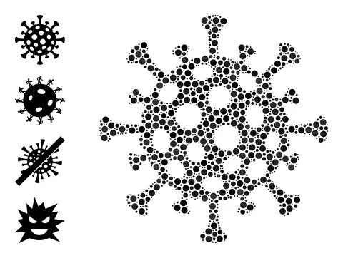 Dotted Flu Virus Collage of Round Dots and Bonus Icons Illustrazione stock