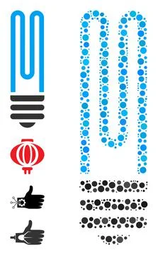 Dotted Fluorescent Bulb Collage of Rounded Dots with Similar Icons イラスト素材