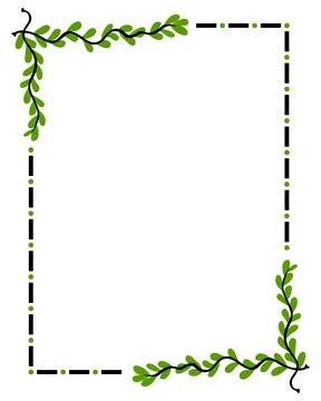 Dotted frame with green leafy vines adorns each corner. 库存插图