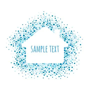 Dotted frame with space for text. House of blue dots of various size. Stock Illustration