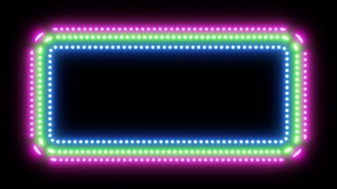 Dotted frames with looping neon glow on black background. Triple multicolored Stock Footage 332177039