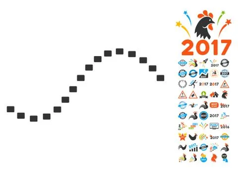Dotted Function Line Icon With 2017 Year Bonus Pictograms Stock Illustration