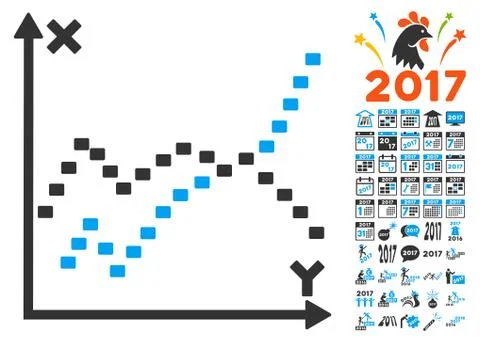 Dotted Functions Plot Icon With 2017 Year Bonus Pictograms Ilustración de archivo