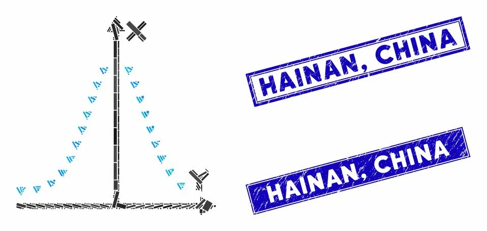 Dotted Gauss Plot Mosaic and Distress Rectangle Hainan, China Stamp Seals Stock Illustration