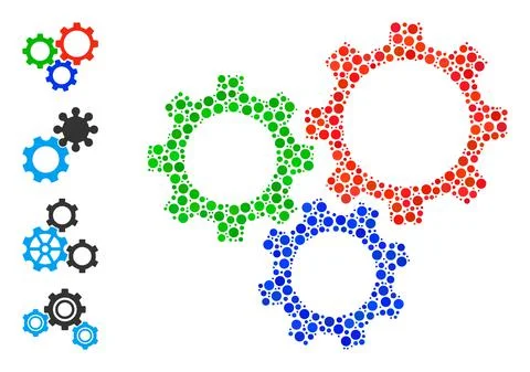 Dotted Gear Box Composition of Circles with Similar Icons 스톡 일러스트