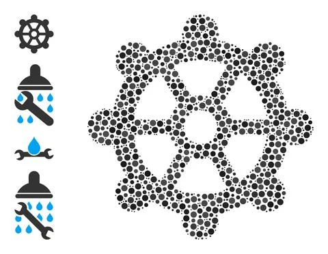 Dotted Gear Collage of Round Dots and Other Icons Illustrazione stock