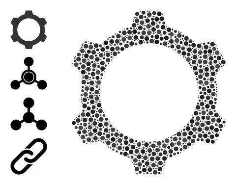 Dotted Gear Collage of Round Dots with Bonus Icons 스톡 일러스트