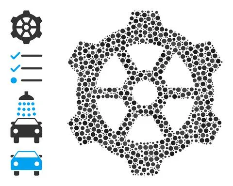 Dotted Gear Collage of Round Dots with Other Icons Illustrazione stock