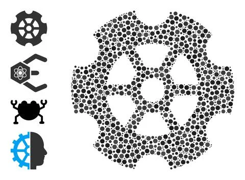 Dotted Gear Composition of Rounded Dots with Bonus Icons 스톡 일러스트