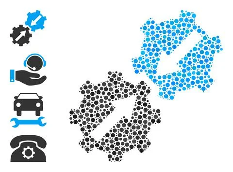 Dotted Gear Integration Collage of Round Dots and Other Icons Stock-Illustration
