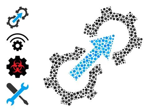 Dotted Gear Integration Collage of Round Dots and Other Icons Illustrazione stock
