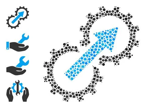 Dotted Gear Integration Mosaic of Rounded Dots and Similar Icons 스톡 일러스트