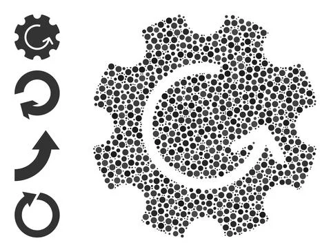 Dotted Gear Rotation Composition of Rounded Dots with Bonus Icons Illustrazione stock