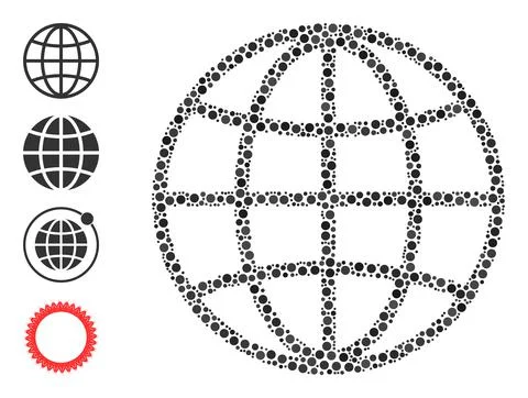 Dotted Global Sphere Composition of Round Dots with Similar Icons Stock Illustration