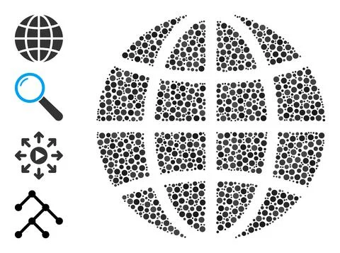 Dotted Globe Collage of Rounded Dots and Other Icons Stock Illustration