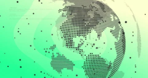 Dotted globe emerging over green gradient, rotating revealing continents, Stock Footage 310994377