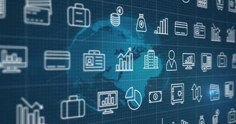 Dotted globe emerging, rotating with panning while grid scrolling and sliding Stock Footage 321100224