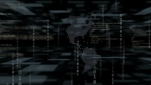 Dotted globe rotating and shifting right while being triggered by streaks, Stock Footage 334729117