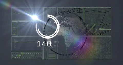 Dotted globe rotating clockwise, activating HUD, filling ring and counting up or Stock Footage 330330831