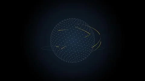 Dotted globe rotating with glowing flight arcs, 4K illustration Stock Illustration