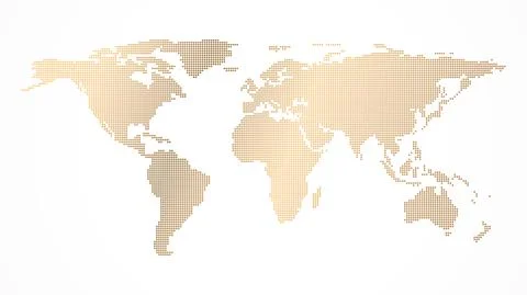 Dotted golden world map vector illustration isolated on a white background. Stock Illustration