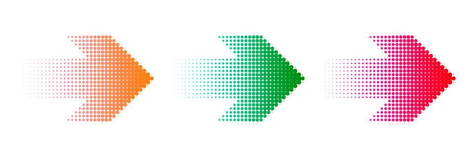 Dotted gradient arrow. Vector isolated elements. Arrow halftone effect Illustrazione stock