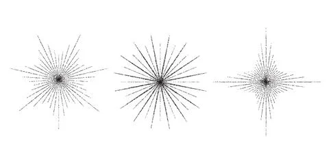Dotted grain star with beams set. Black stippled ray sparkle and flare Stock Illustration