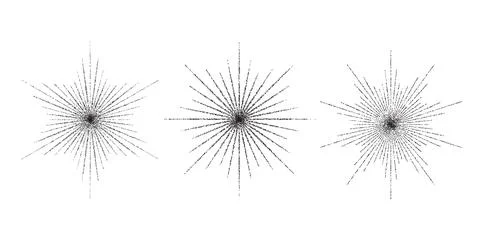 Dotted grain star with beams set. Black stippled ray sparkle and flare Stock Illustration