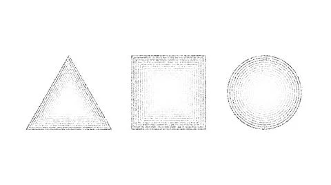 Dotted grainy shapes set. Stippled square, circle and triangle with gradient Stock Illustration