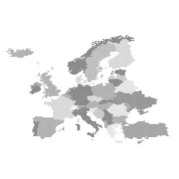 Dotted grey europe map flat vector illustration. Countries are signed in the Illustrazione stock