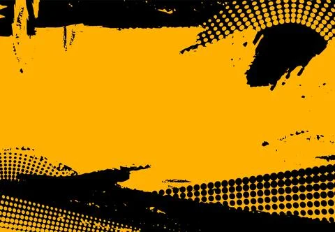 Dotted grunge background. Black ink brush stroke and halftone dots effect Stock Illustration