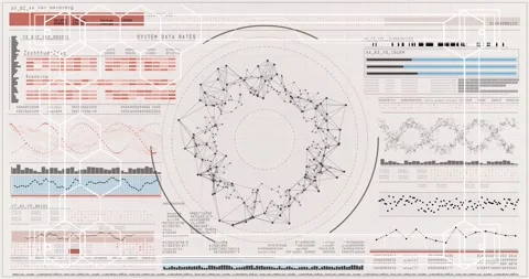 Dotted guide filling nodes central network connecting and rotating updating Stock Footage 333872989