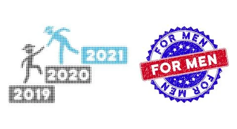 Dotted Halftone 2021 year guy help Icon and Bicolor For Men Rough Seal Stamp Stock Illustration