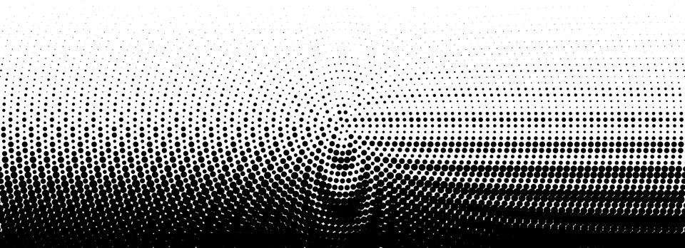 Dotted halftone gradient texture. Fading wave polka dot background. Dot curved Illustrazione stock