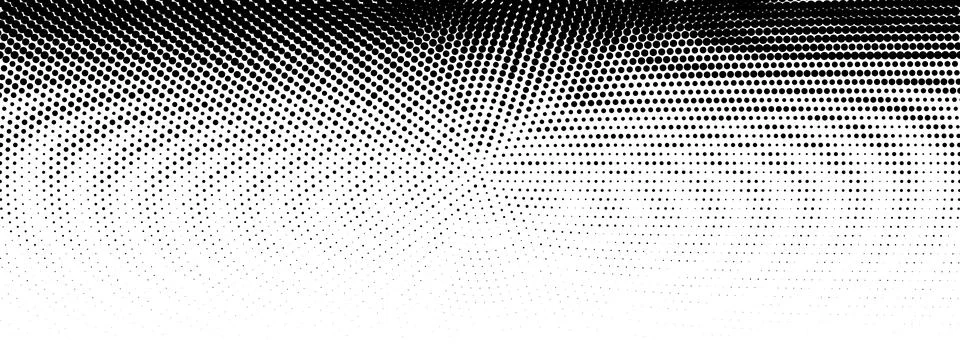 Dotted halftone gradient texture. Fading wave polka dot background. Dot curved Stock Illustration