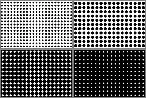 Dotted halftone patterns backgrounds set Stock Illustration