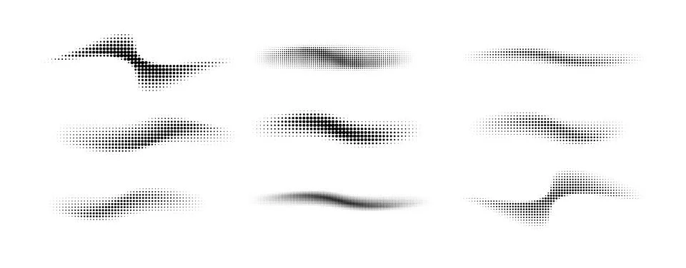 Dotted halftone waves. Abstract shapes, wave effect dotted gradient. Halftone Stock Illustration