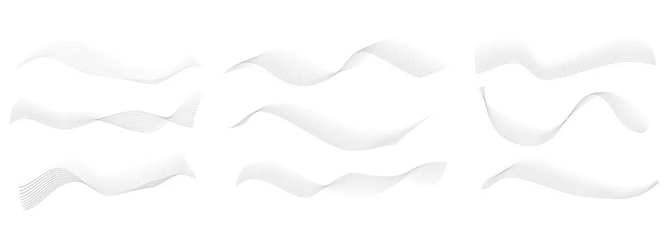 Dotted halftone waves set. Flowing wavy lines patterns. Abstract liquid shapes Stock Illustration