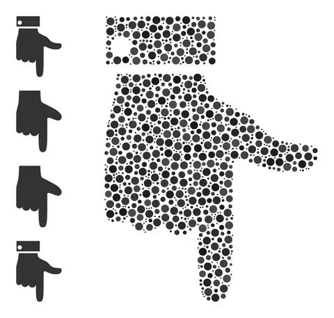 Dotted Hand Pointer Down Composition of Round Dots with Other Icons 스톡 일러스트