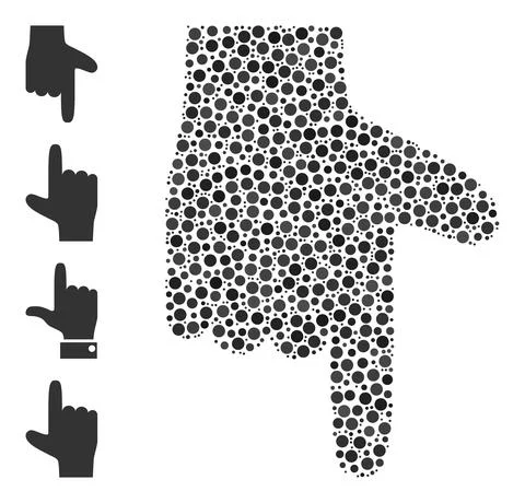 Dotted Hand Pointer Down Composition of Rounded Dots with Bonus Icons 스톡 일러스트