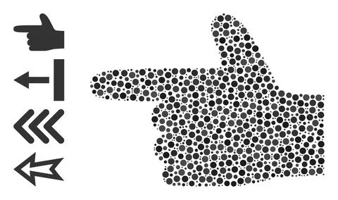 Dotted Hand Pointer Left Composition of Circles with Bonus Icons Stock Illustration