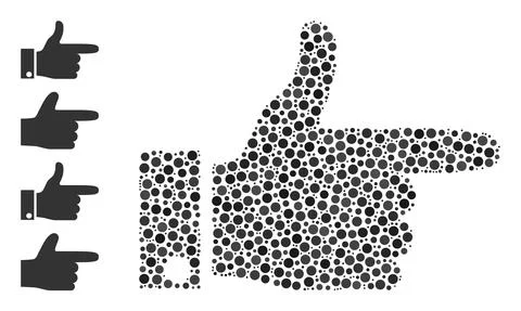 Dotted Hand Pointer Right Collage of Round Dots with Bonus Icons 스톡 일러스트
