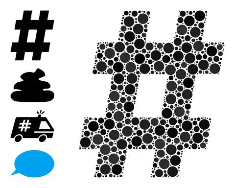 Dotted Hashtag Collage of Rounded Dots and Other Icons Stock Illustration