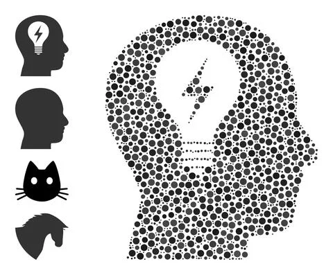 Dotted Head Bulb Mosaic of Rounded Dots with Similar Icons Stock Illustration